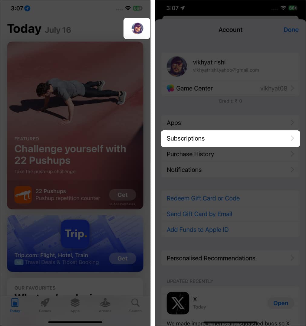 Subscriptions label in the App Store on an iPhone