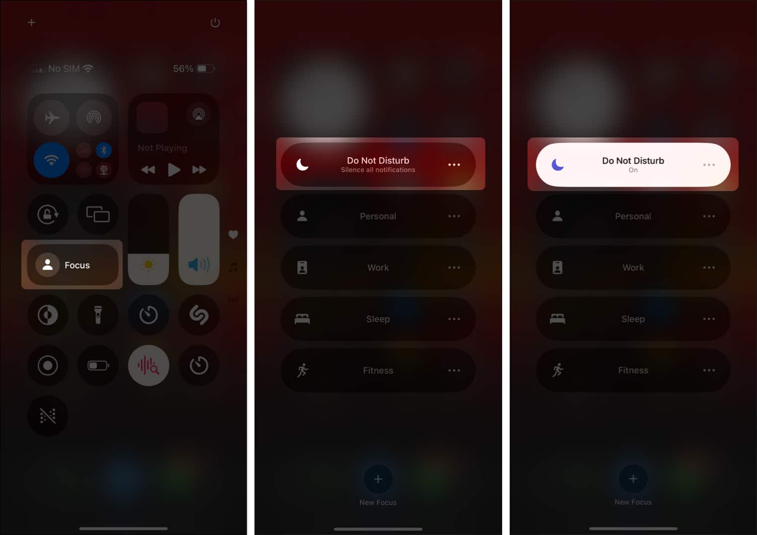 Focus mode tile in iOS Control Center