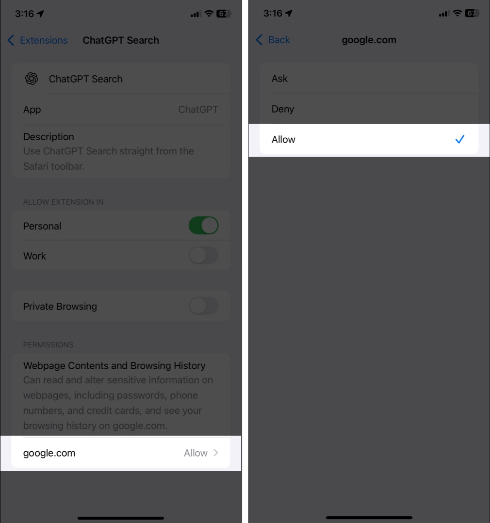 Tap on google and select Allow to set ChatGPT as default search engine