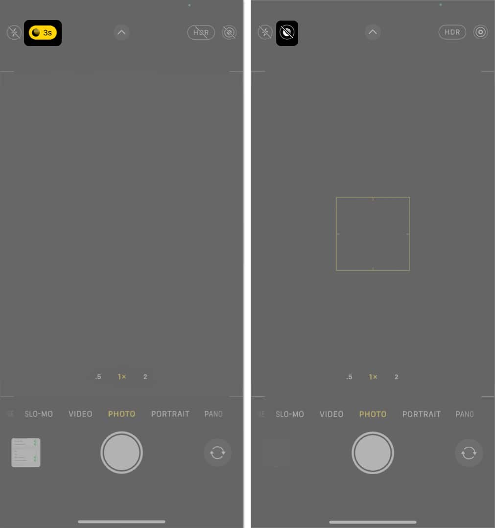 Night Mode toggle in iPhone Camera app