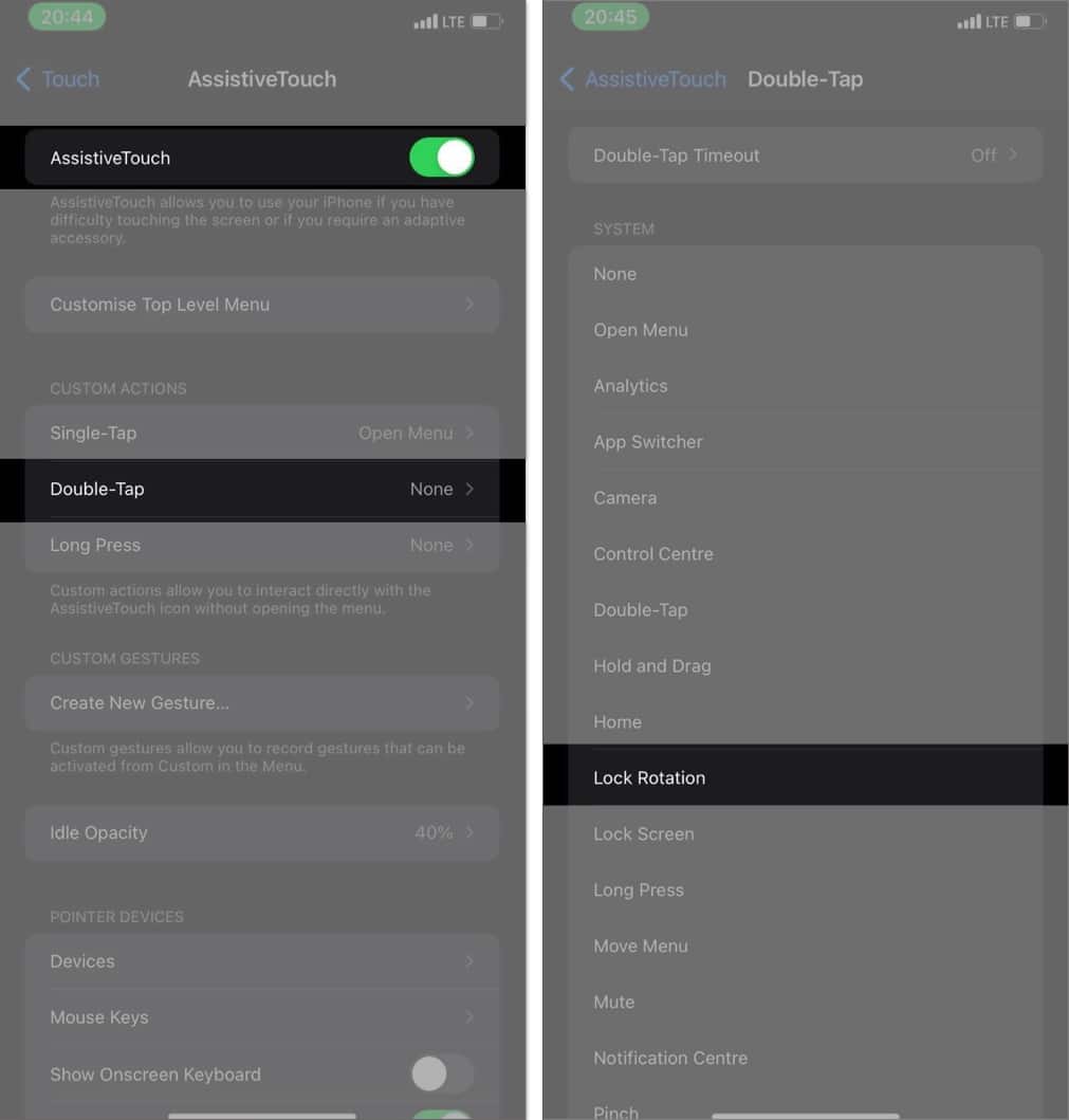 AssistiveTouch page in the iPhone Settings app