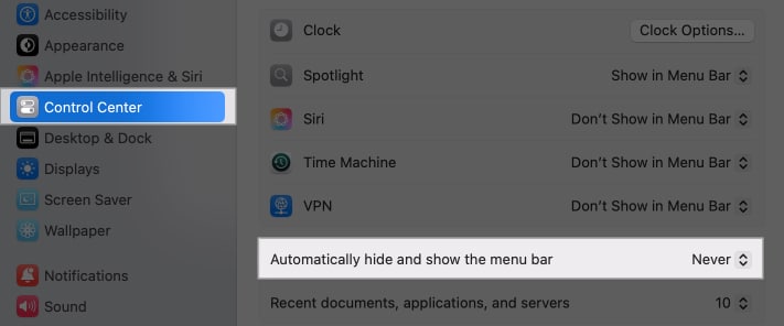 Click on Automatically hide and show the menu bar