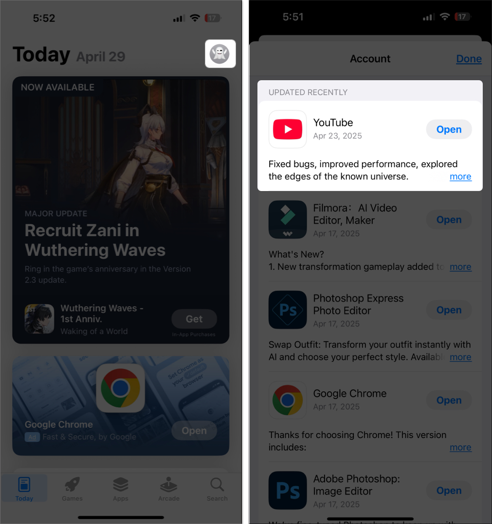 Update app from App store on iPhone