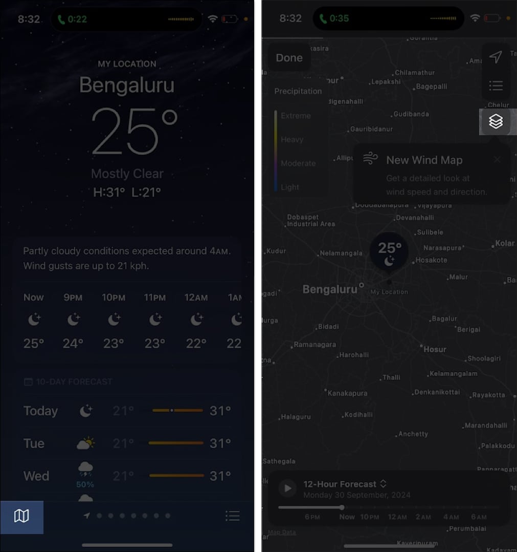 Accessing the AQI map in the Apple Weather app on an iPhone
