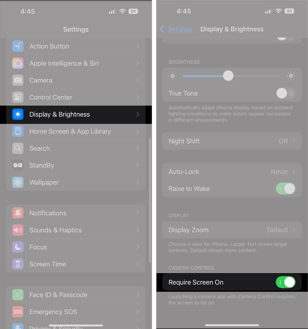Turn on Require Screen On on iPhone 16