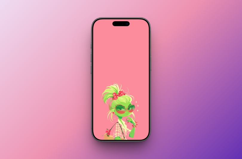 Cute Grinch Girl on Pink Background