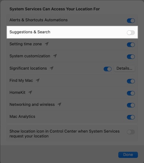 Toggling off Suggestions  Search on a Mac