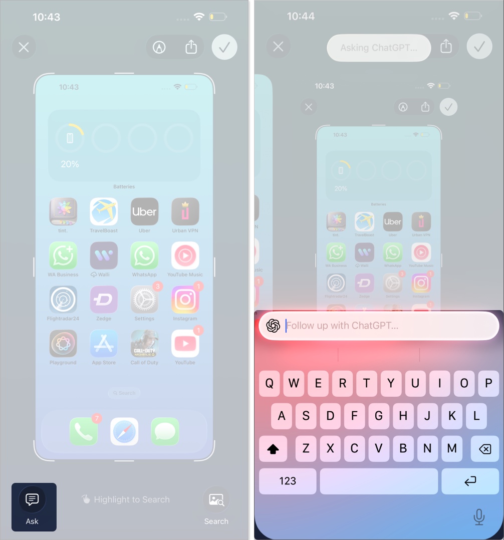 Tap Ask button to Ask ChatGPT
