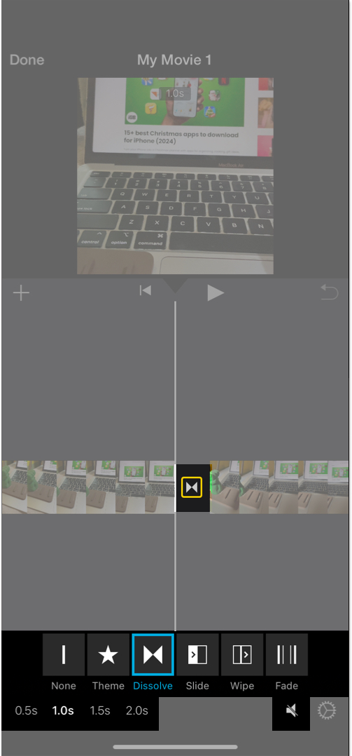 Transition effects in iMovie app