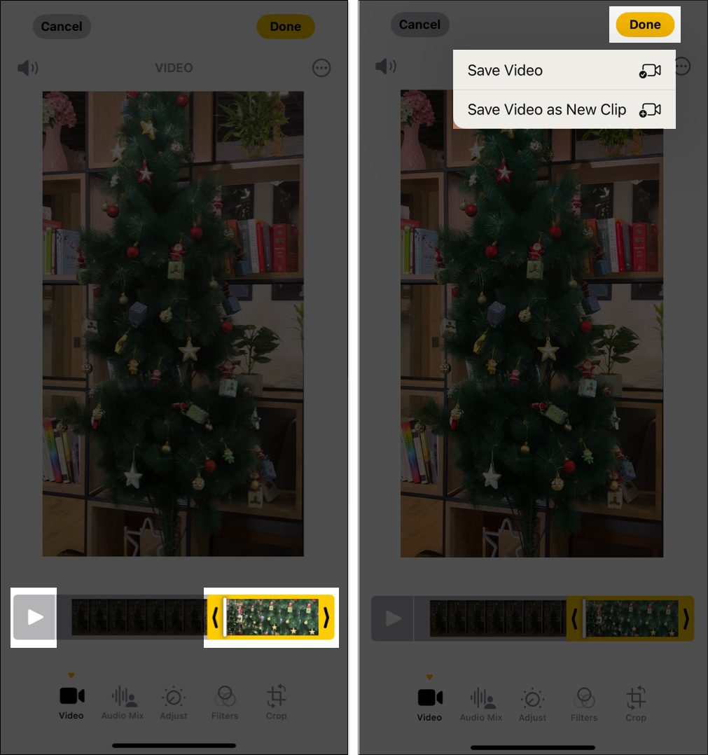 Triming a video on iPhone