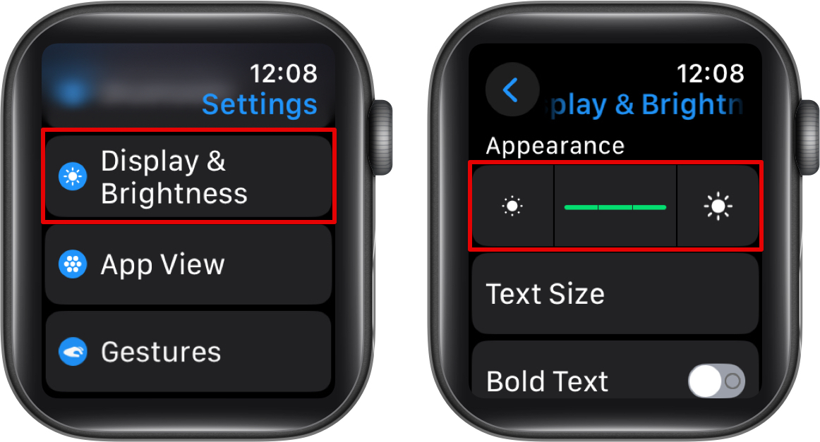 Adjusting the screen brightness on an Apple Watch