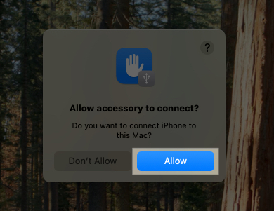 Allowing iPhone to connect to a Mac
