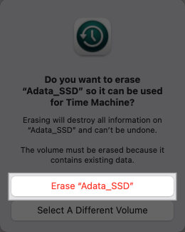 Erase button to confirm you want to erase the disk