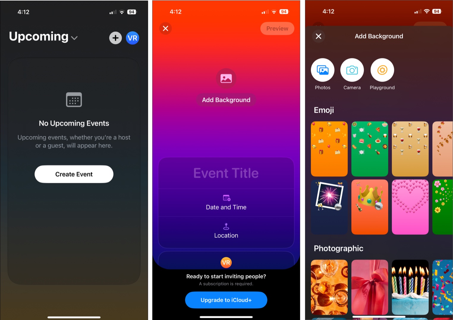 Creating an event in the Apple Invites app