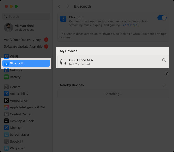 Open macOS Settings Bluetooth click i button to remove it