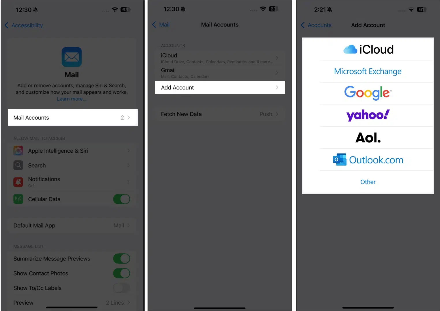 Select Add Mail Account to Manually