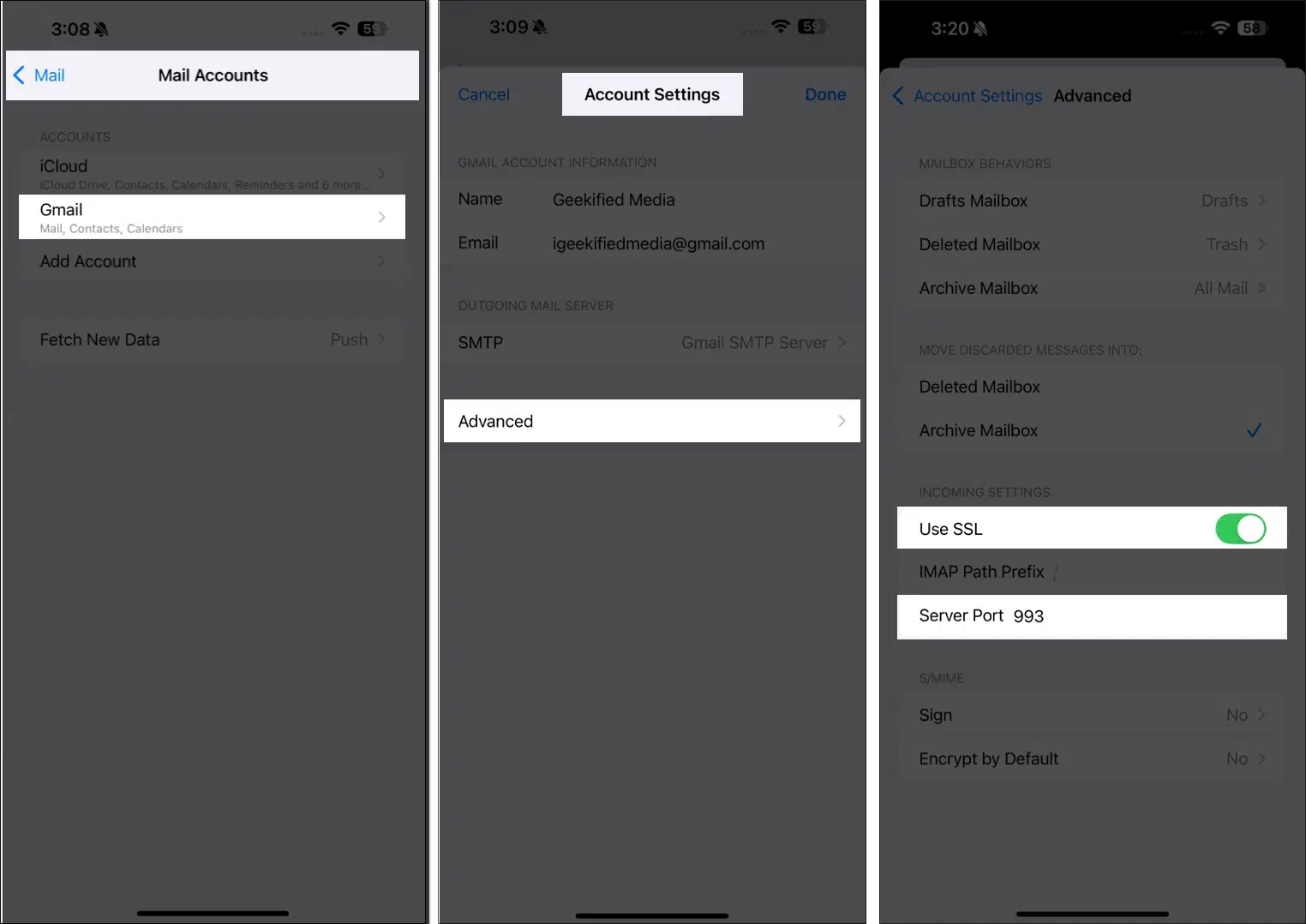 Toggle on Use SSL and Set Server Port
