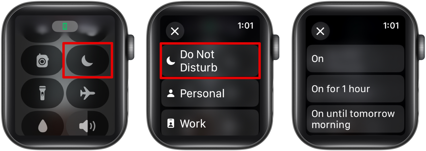 Enabling Do Not Disturb on an Apple Watch from the Control Center