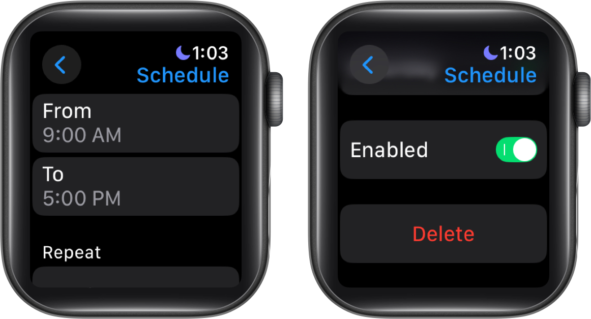 Adding a Do Not Disturb schedule and enabling it on an Watch