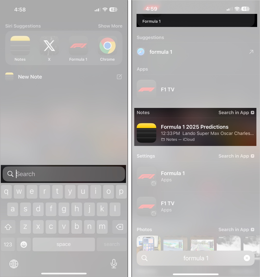 Using Spotlight Search to search for notes in the iPhone Notes app