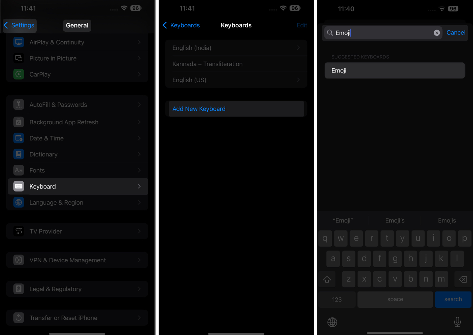 Adding the emoji keyboard on an iPhone