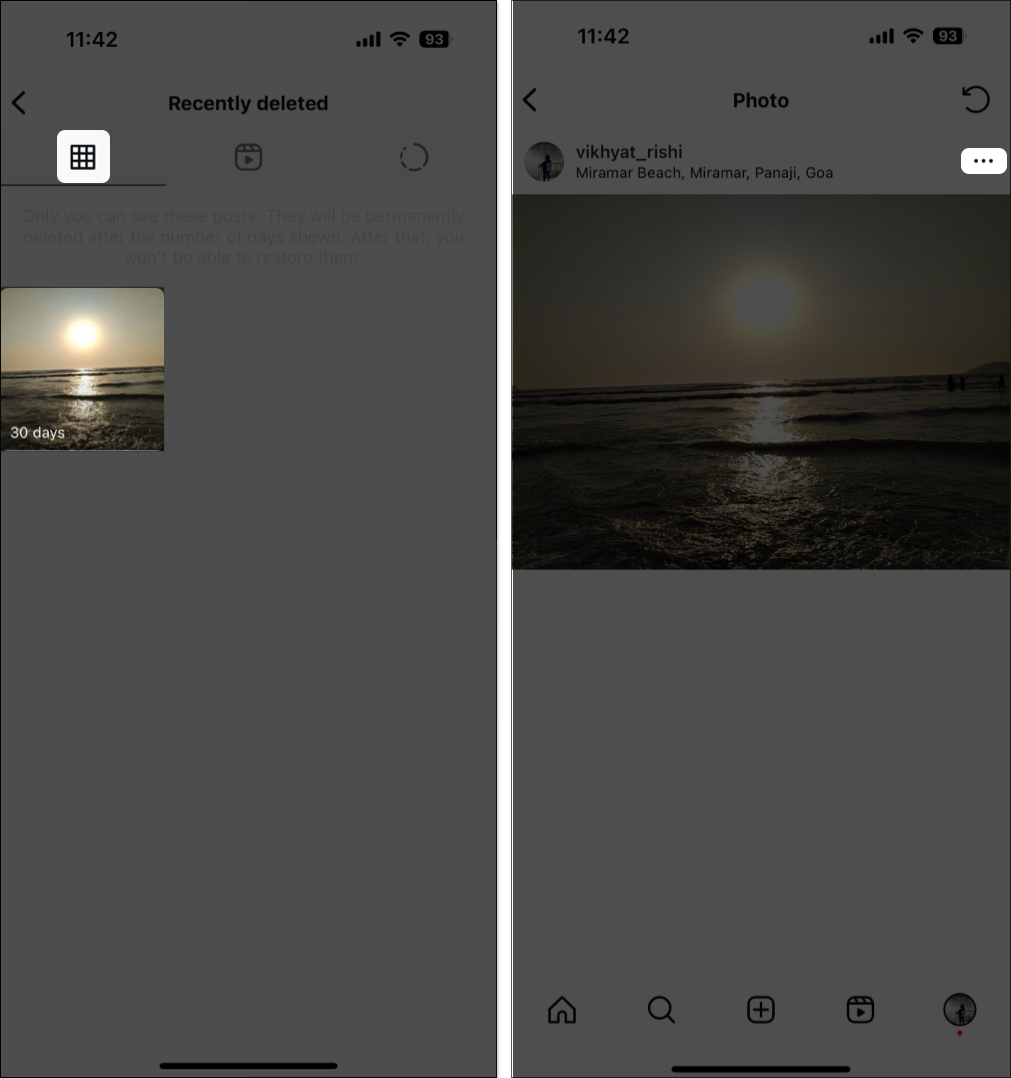 choose post you want to recover from recently deleted section
