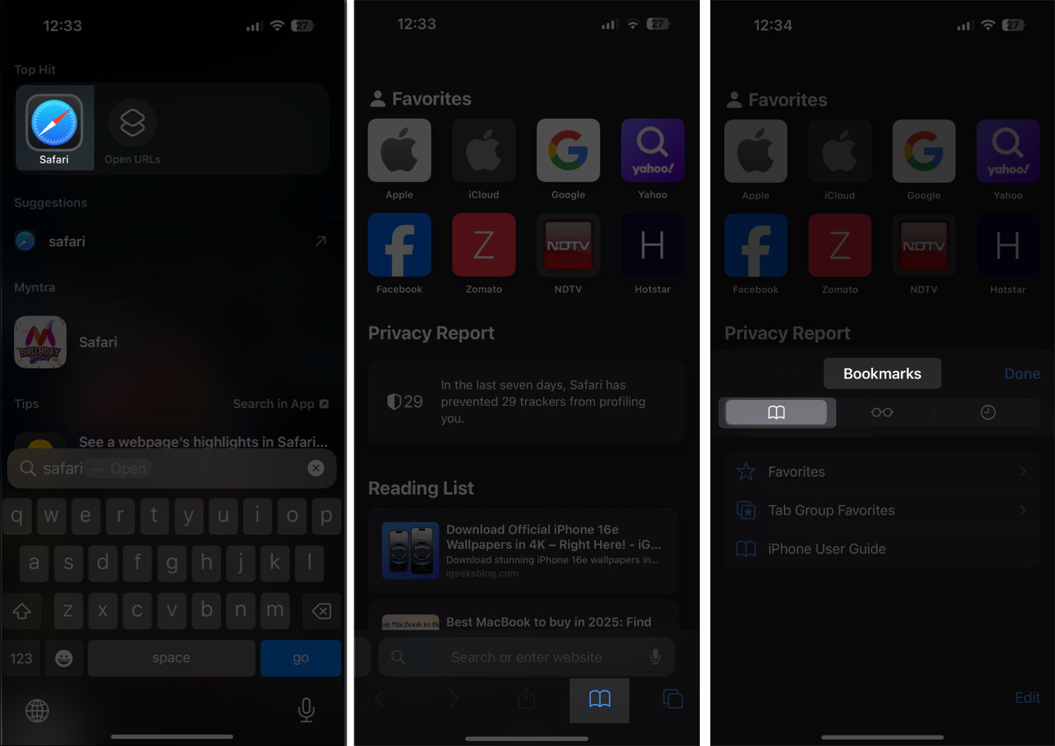 Accessing Reading List in Safari on an iPhone