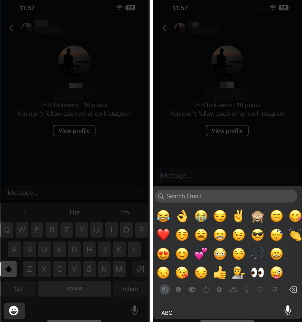 Accessing the emoji keyboard in an app on an iPhone