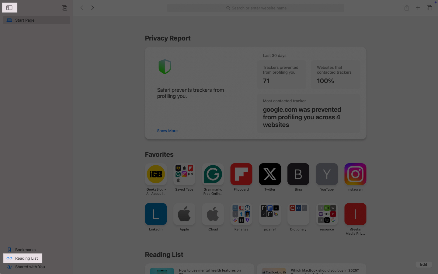 Accessing Reading List in Safari on a Mac