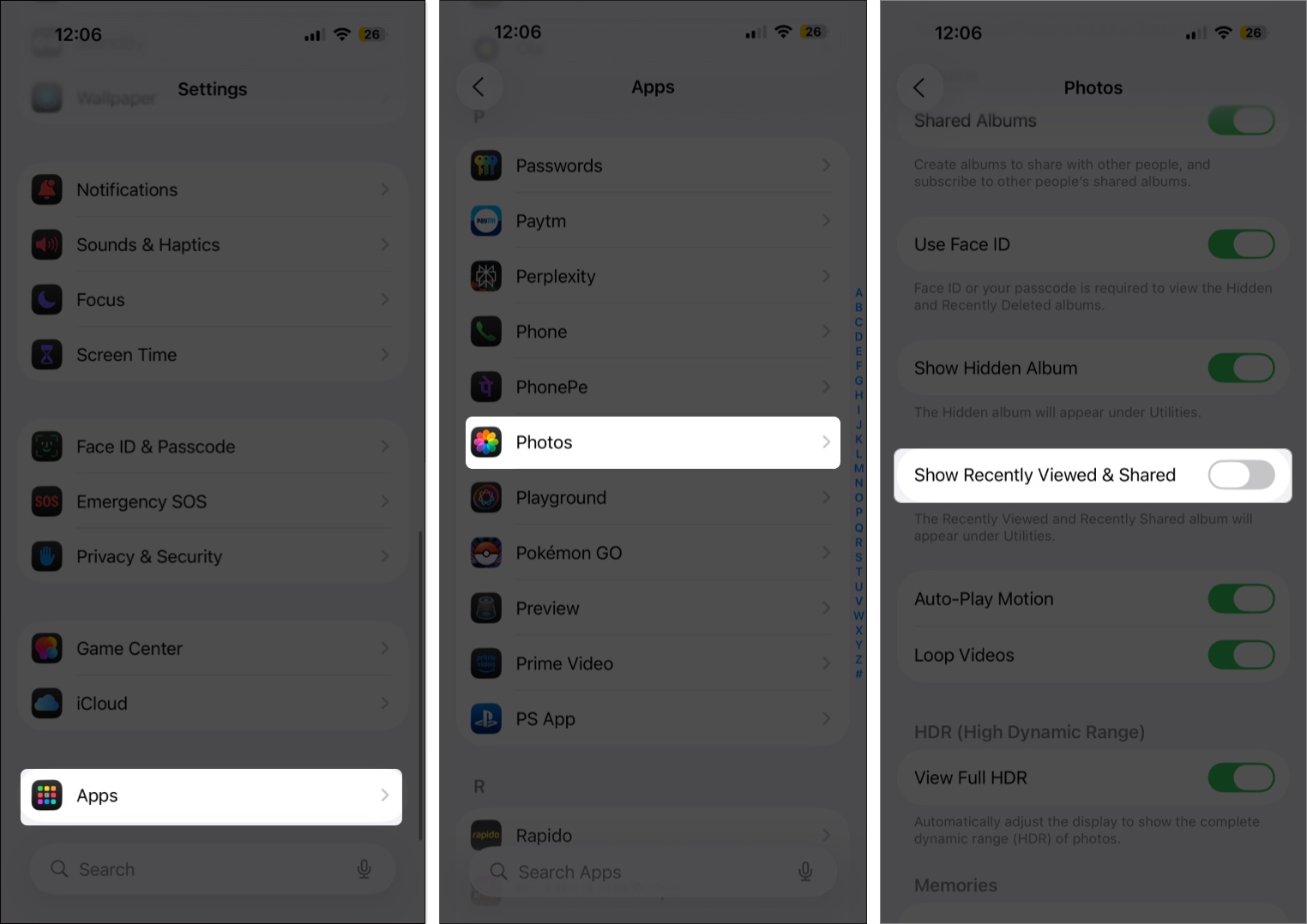 How to disable the recently viewed shared collections under utilities