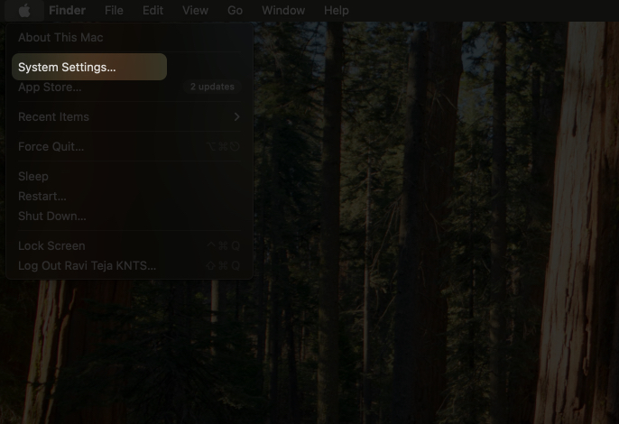 Accessing System Setting from the Apple menu on a Mac