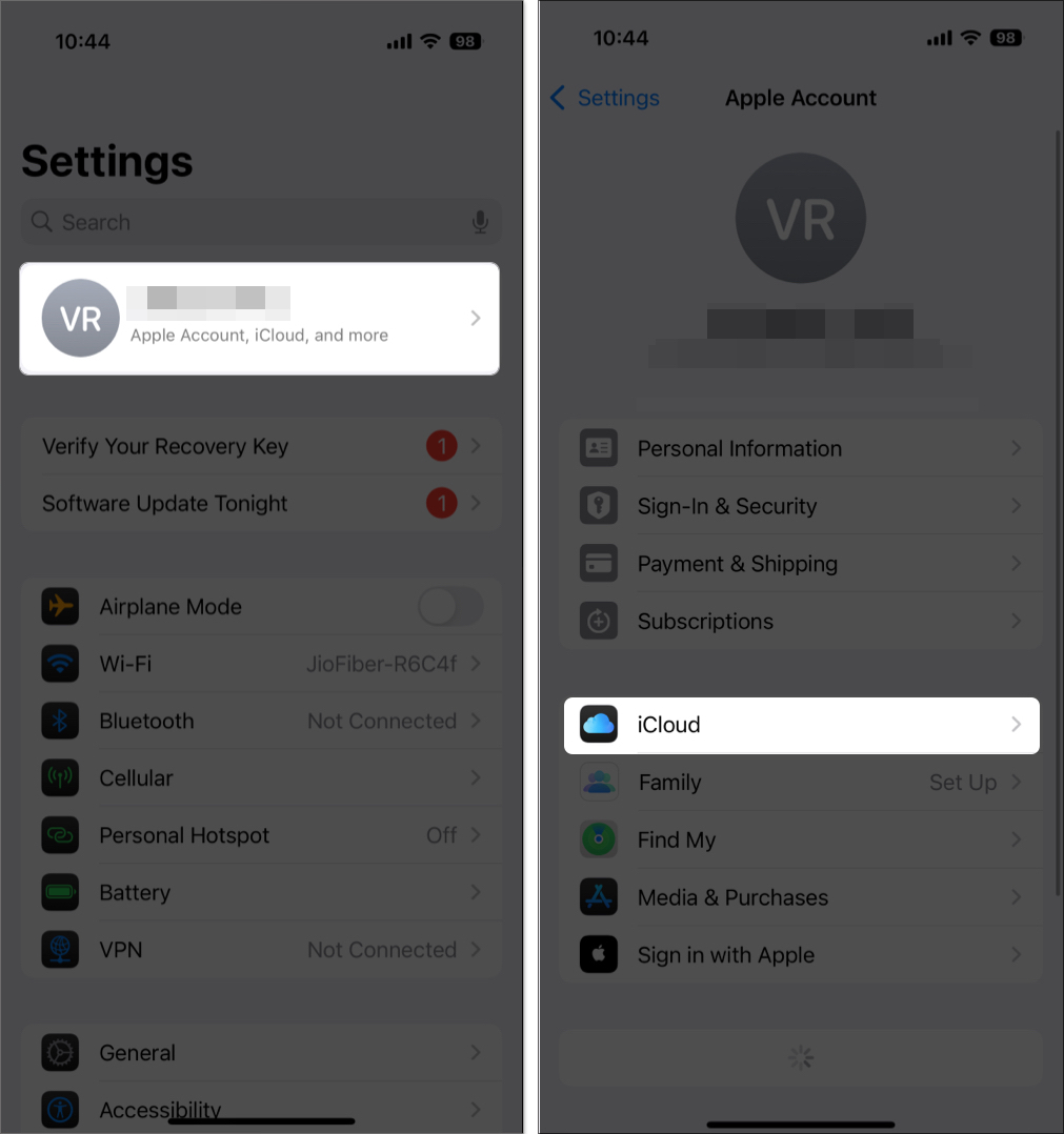 İPhone'da iCloud ayarlarına erişme