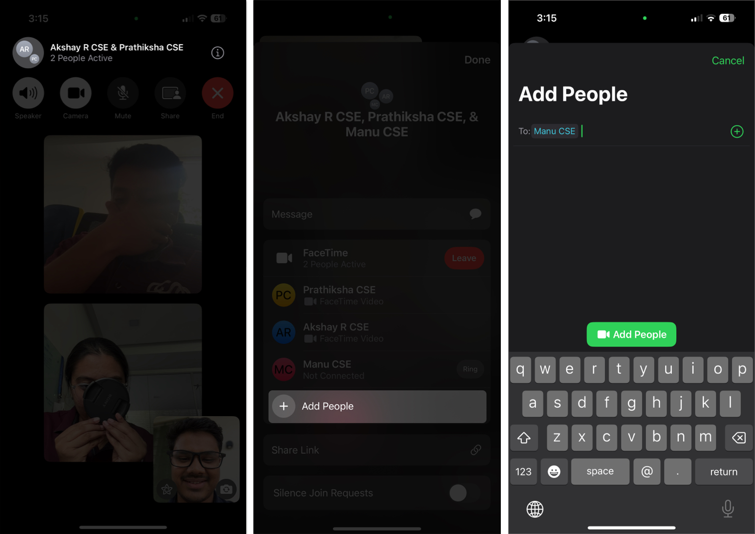 Adding more people to a FaceTime group call on an iPhone