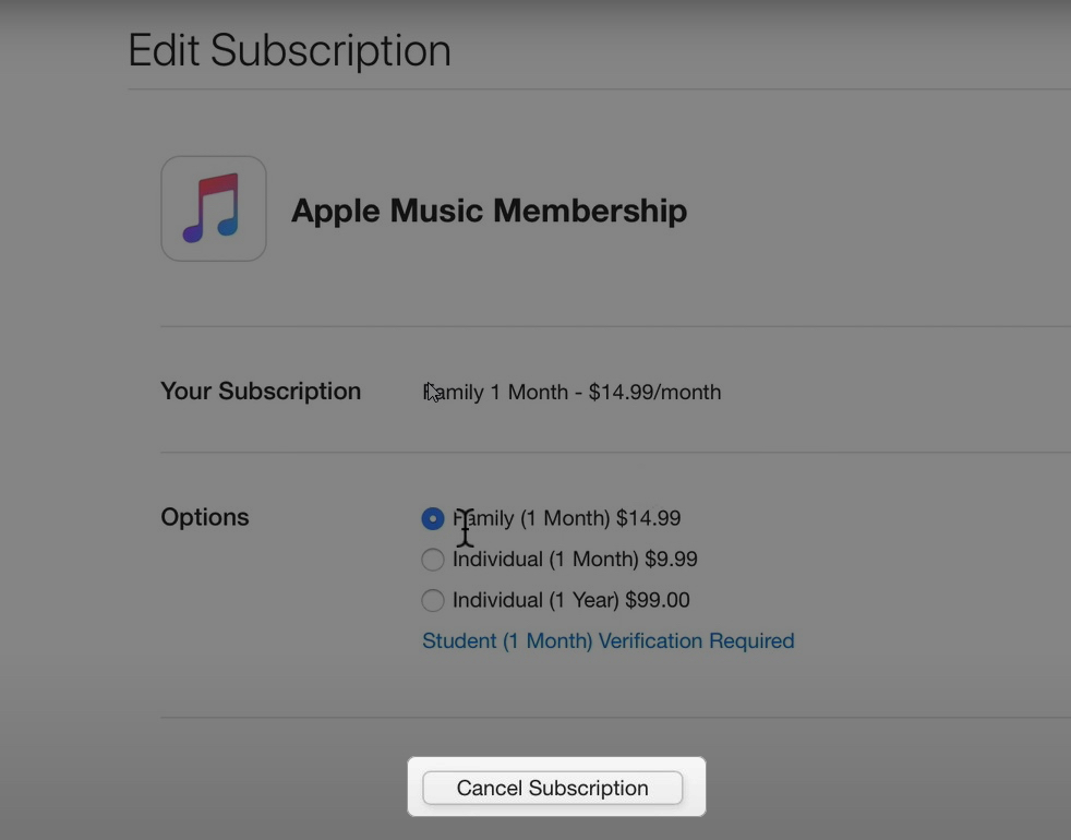 Canceling an Apple Music membership on a Mac