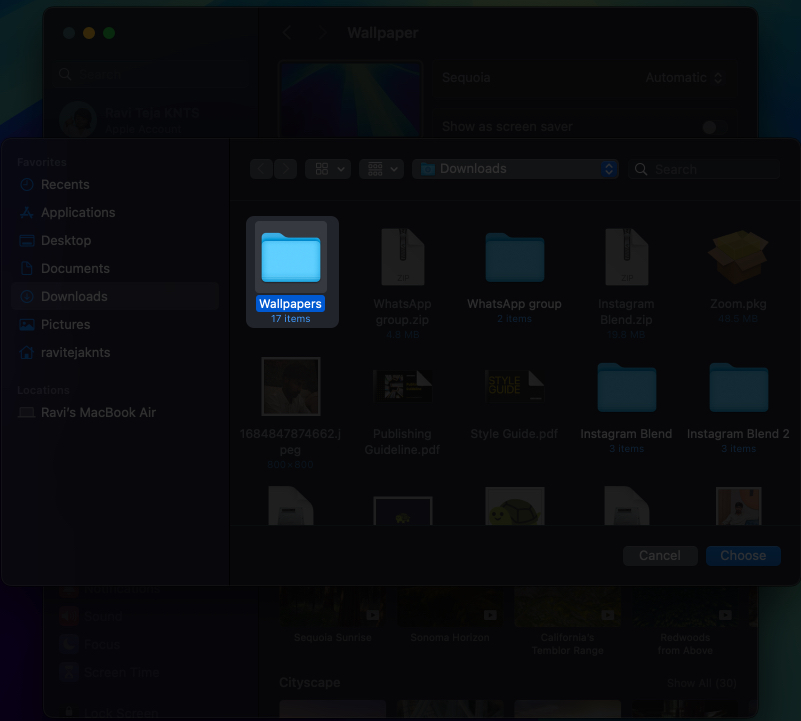 Choosing a folder for auto rotating wallpapers on a Mac