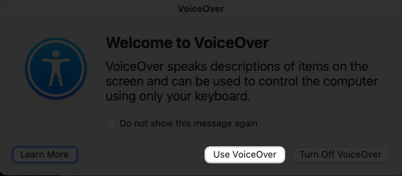 Klicka på använd VoiceOver