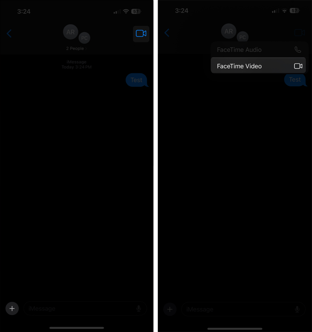 Creating a group of people in Messages and starting a group FaceTime call on an iPhone