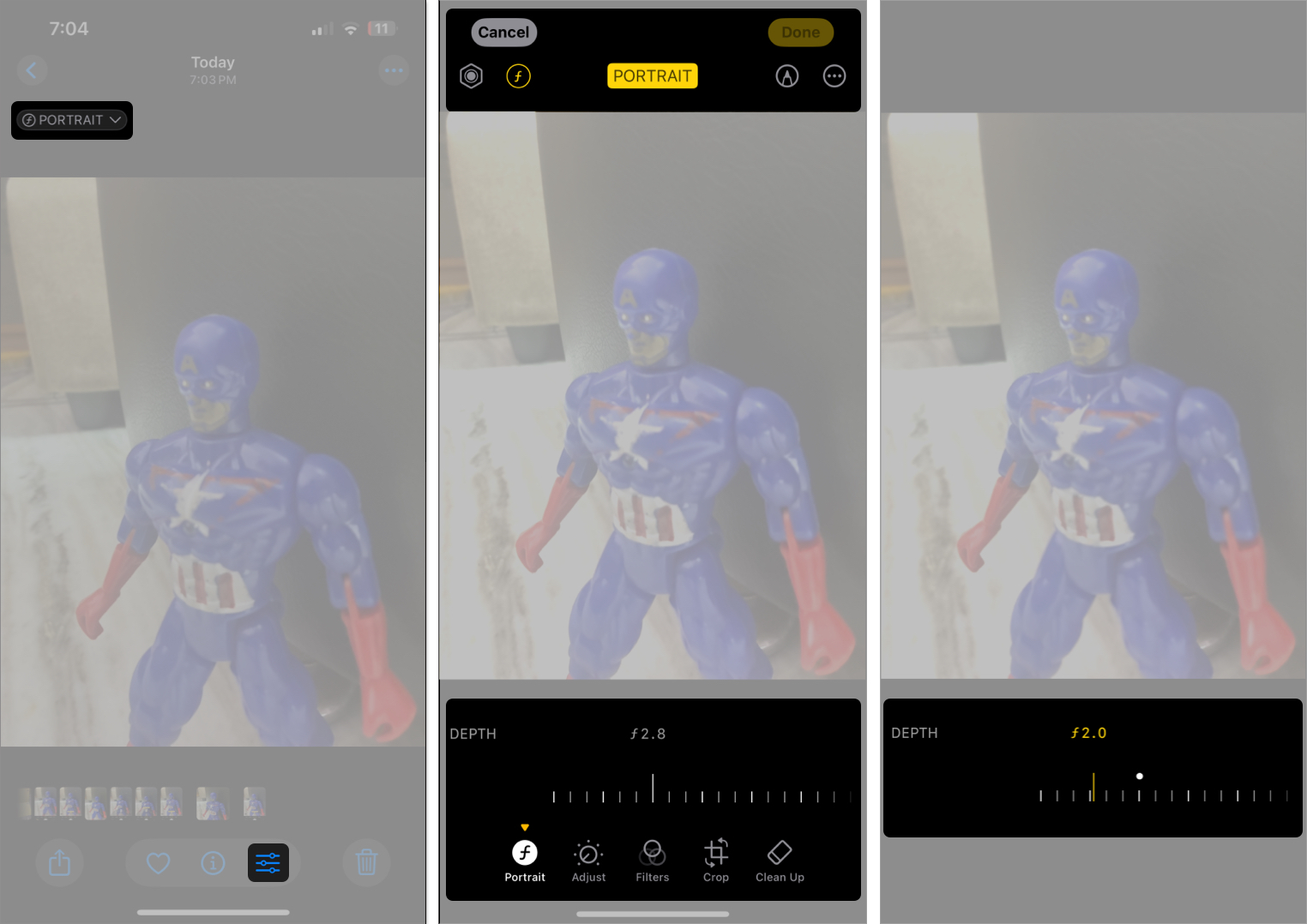 Editing portrait effect after taking a photo on an iPhone