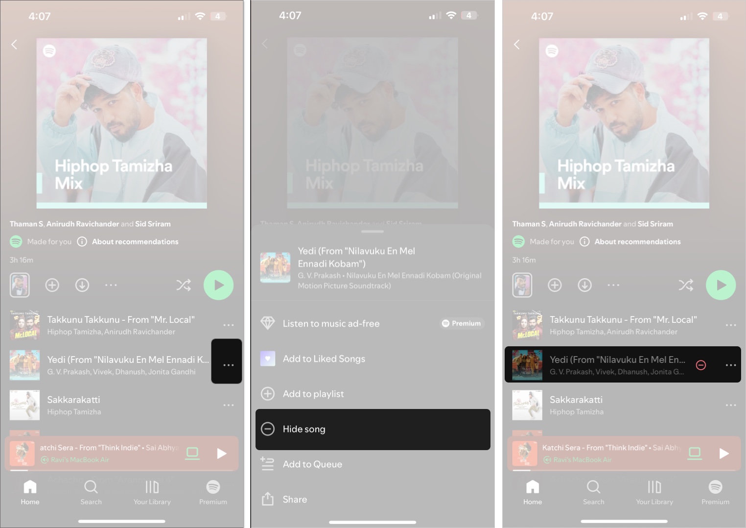 Bir IPhone'da Spotify çalma listesinde bir şarkıyı gizleme