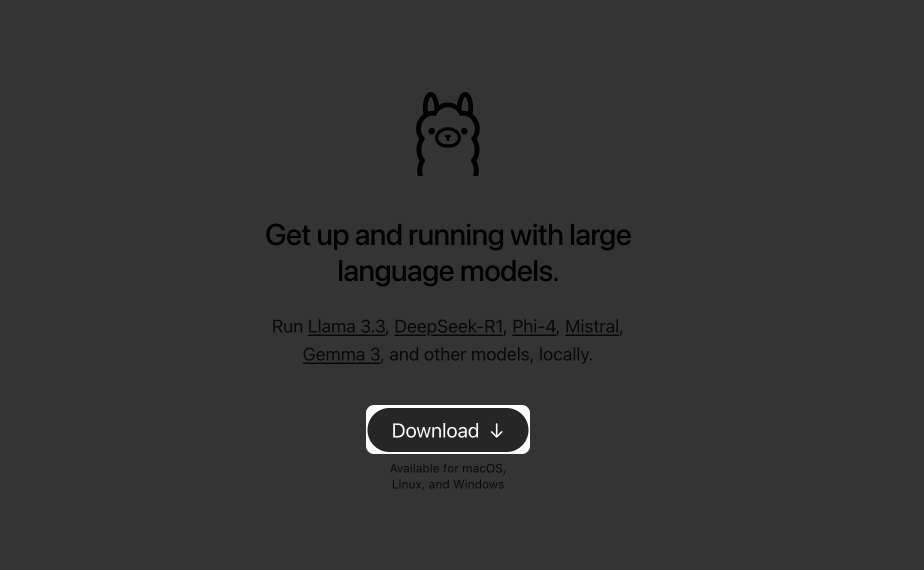 Using the Download button on the Ollama website to download its app on a Mac