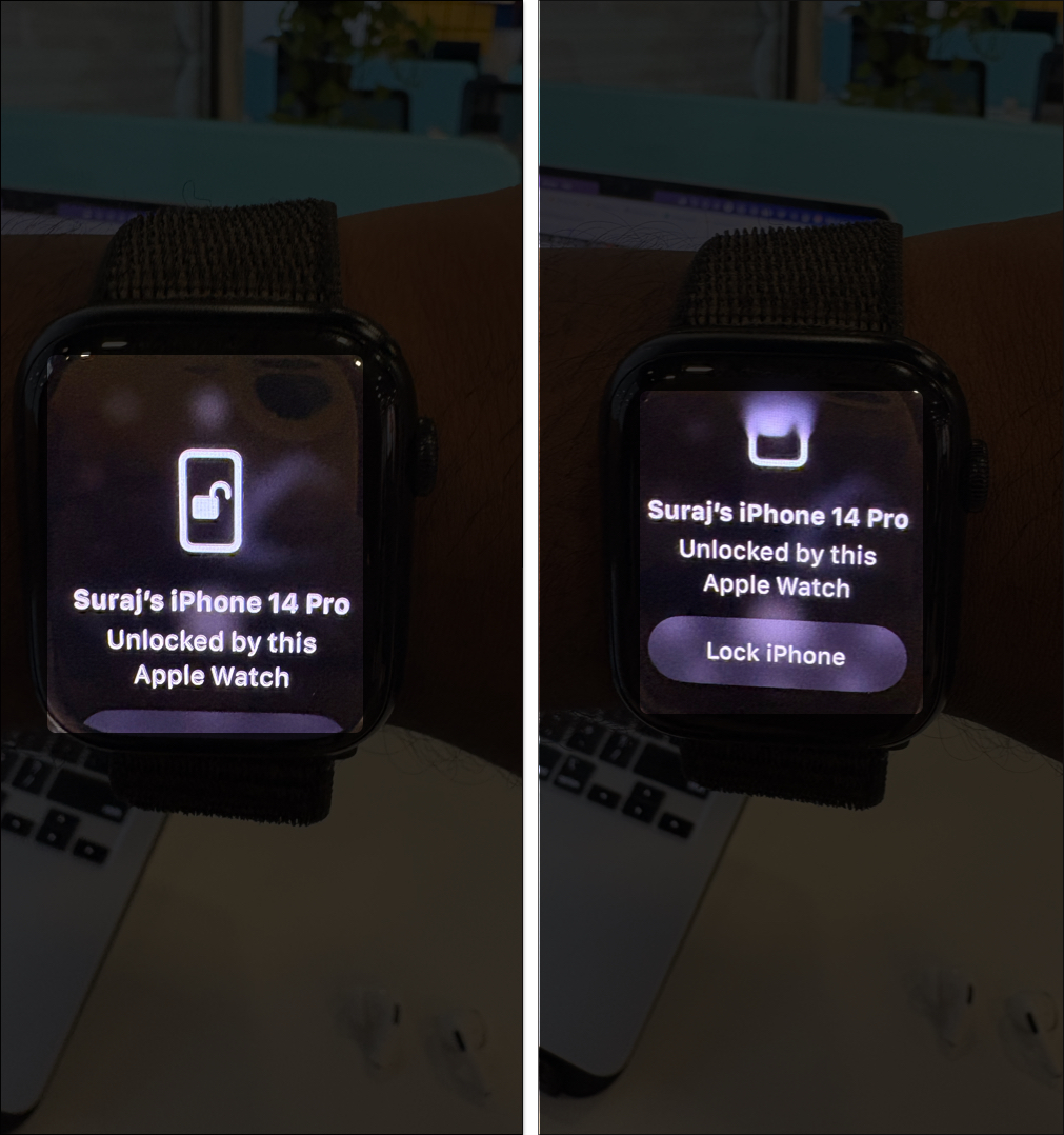 Lock iPhone button in the Unlock with Apple Watch prompt to lock the iPhone again