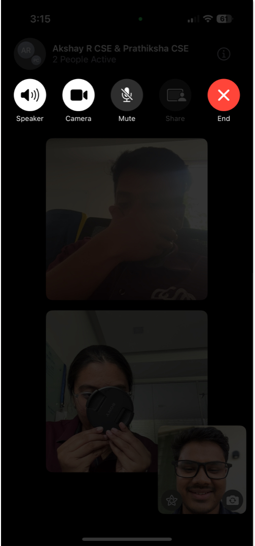 Speaker Camera Mute and End buttons in iPhone FaceTime app