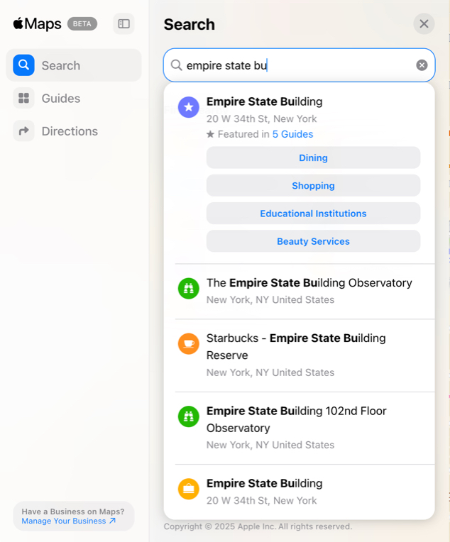 Open Apple Maps on web search for you location