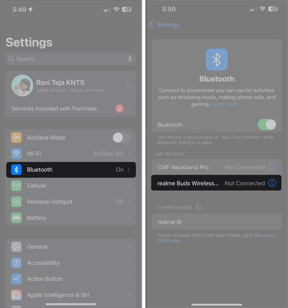 Öppna Bluetooth -inställningar på iPhone