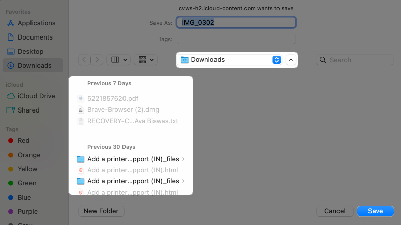 Select the external drive as the destination to save selected photos and videos on a Mac