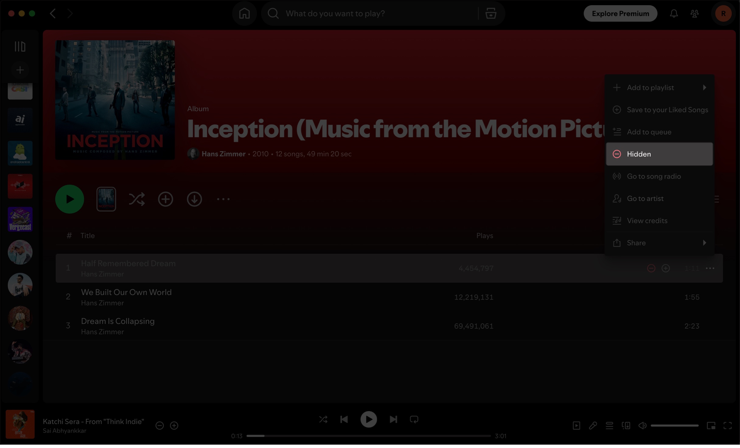 Mac'teki bir Spotify çalma listesinde gizli bir şarkıyı güçlendirmek