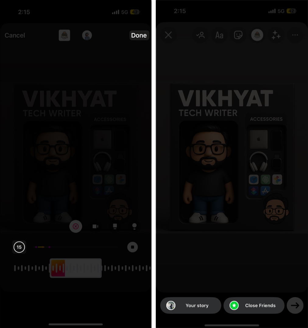 Selecting the audience to share Instagram story with