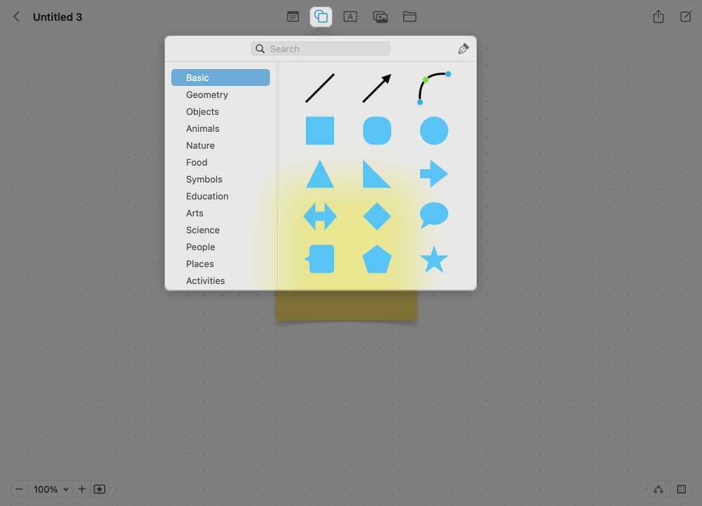 tap on shape icon and choose shape to add it in the board