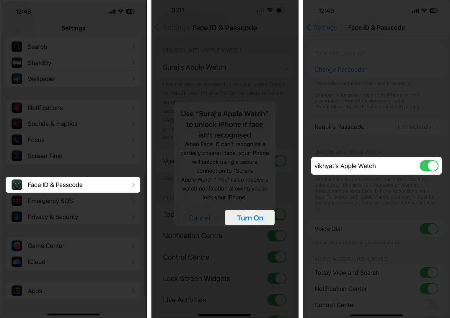 Enabling the Unlock with Apple Watch feature on an iPhone