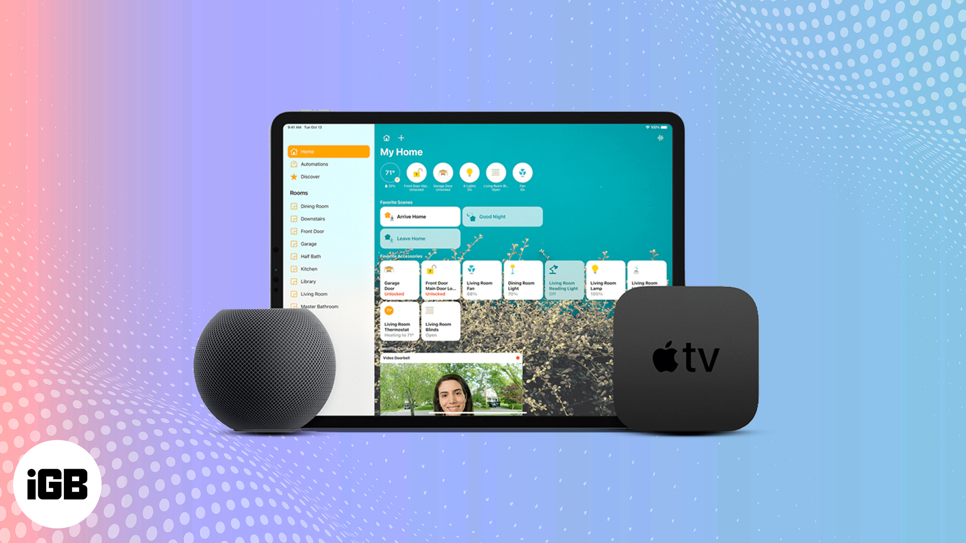 Apple homeOS Everything We Know So Far iGeeksBlog Apple Home app on an iPad alongside Apple TV and HomePod mini